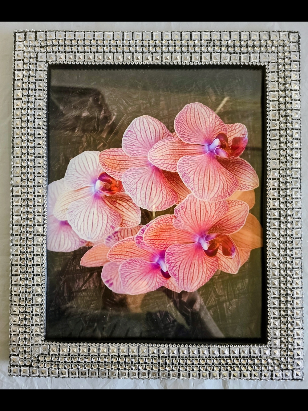 Framed Pink Orchid Wall Art New Heavy Handmade Frame 12x10 In Pic 8x10in
